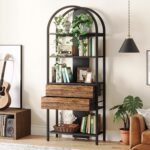 Bookshelf, 4-Tier Industrial Bookcase with 2 Drawers & LED Light - Image 5