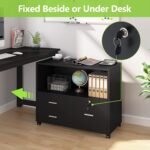 File Cabinet, 3 Drawer Lateral Filing Cabinet with Lock & Wheels - Image 6