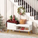 Shoe Bench, Entryway Storage Bench with Cabinet and Shelf - Image 5