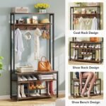 Coat Rack Shoe Bench, Entryway Hall Tree with Hooks & Shelves - Image 5