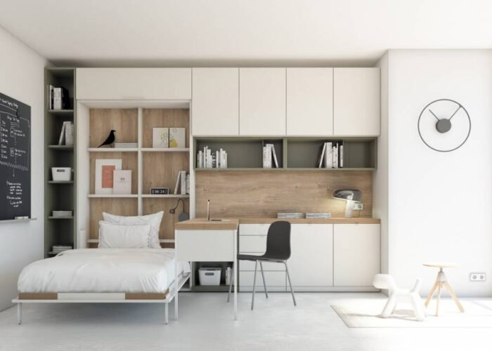 Guest room with vertical folding bed and study area - Image 2