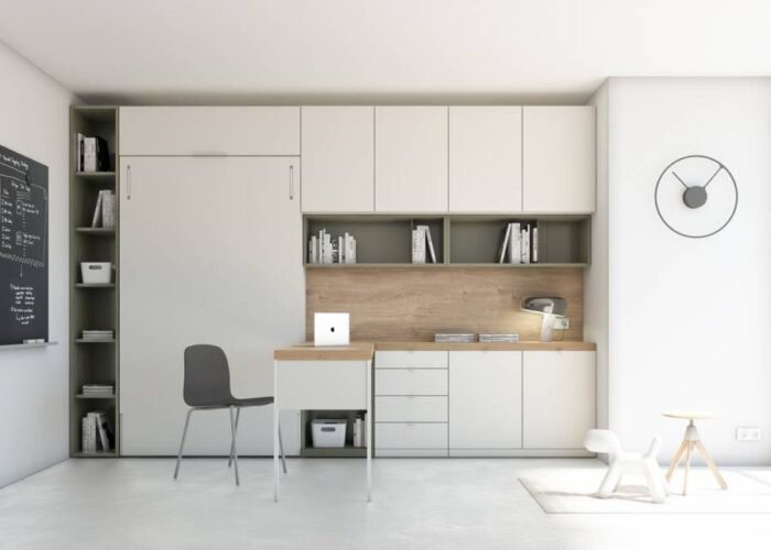 Guest room with vertical folding bed and study area - Image 1