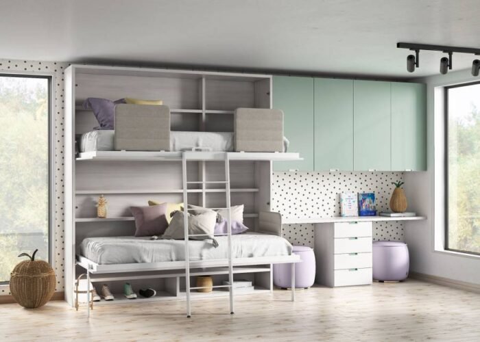 Folding bunk bed with desk for two - Image 3