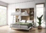 Studio with vertical folding bunk bed with integrated table