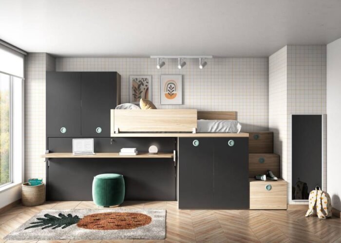 Horizontal folding bed with another elevated bed on the wardrobe - Image 2