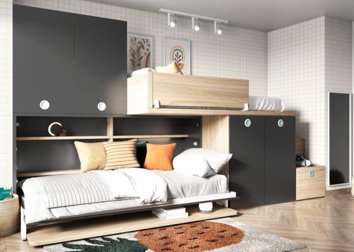 Horizontal folding bed with another elevated bed on the wardrobe - Image 1