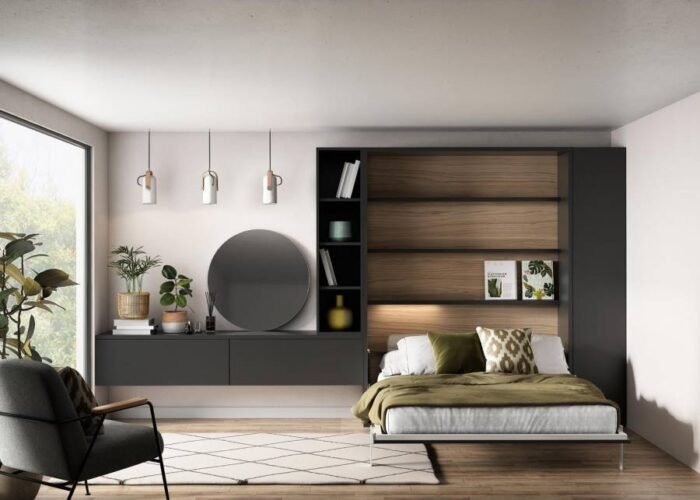 Vertical folding double bed with dressing table - Image 2