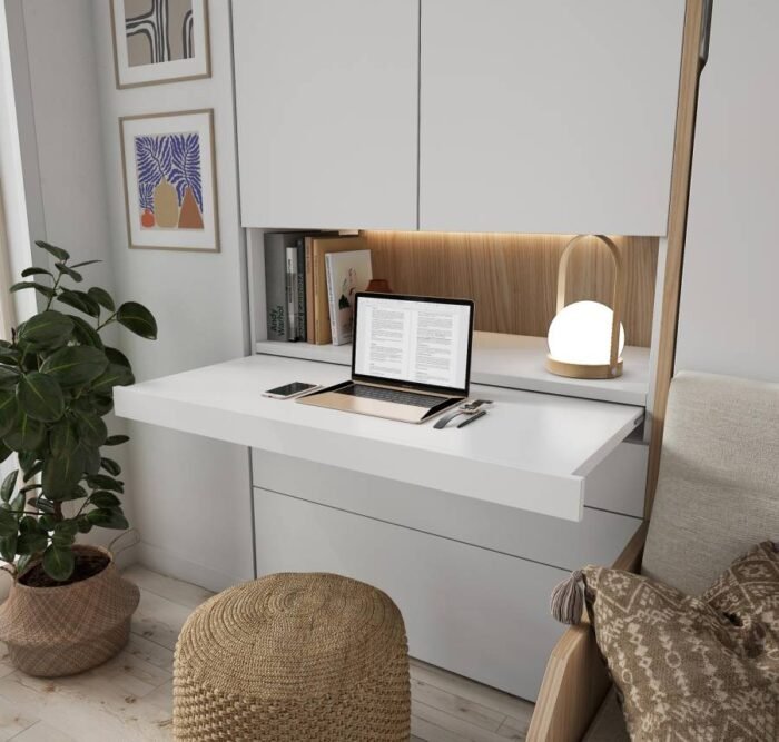 Living room with double vertical folding bunk bed and integrated sofa - Image 1
