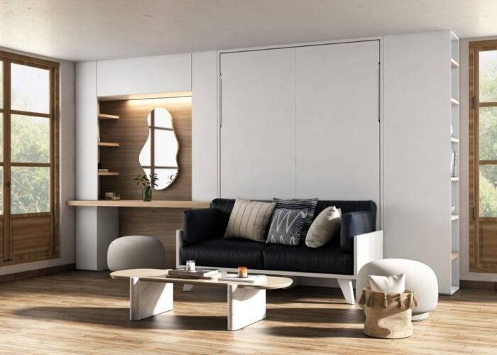 Folding double bed with sofa and desk - Image 1