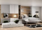 Vertical folding double bed with pull-out trundle