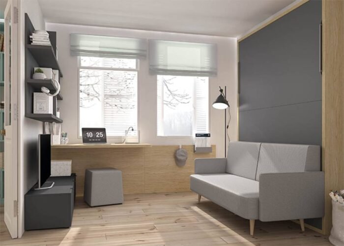 Bedroom with vertical folding bed and sofa. - Image 1