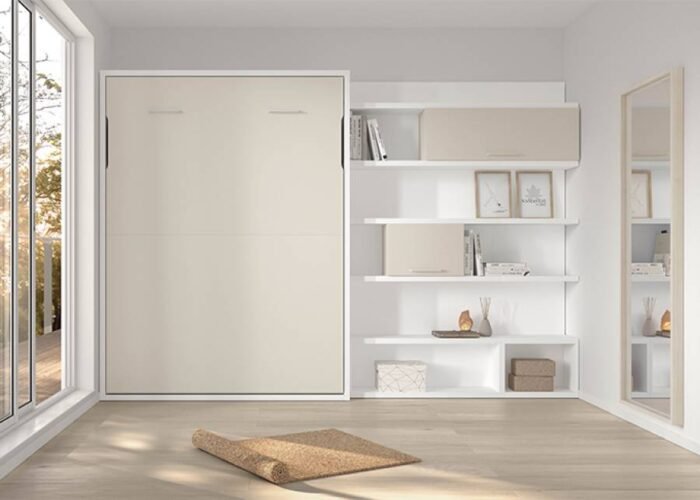 Vertical folding double bed with bookcase - Image 1