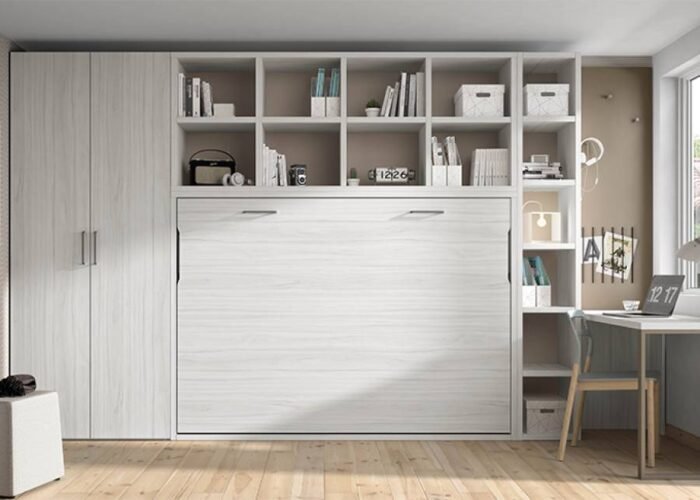 Bedroom with horizontal folding bed measuring 135 x 190 with wardrobe - Image 1