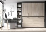 Horizontal folding bed with 4-door wardrobe and desk - Image 2