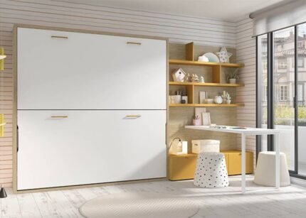 Double horizontal folding bed measuring 90 x 190 with study area.