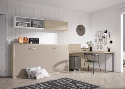 Horizontal folding bed with corner desk