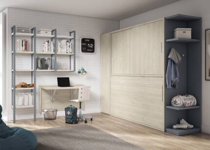 Horizontal folding bed with integrated wardrobe