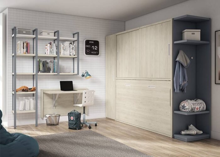 Horizontal folding bed with integrated wardrobe - Image 1