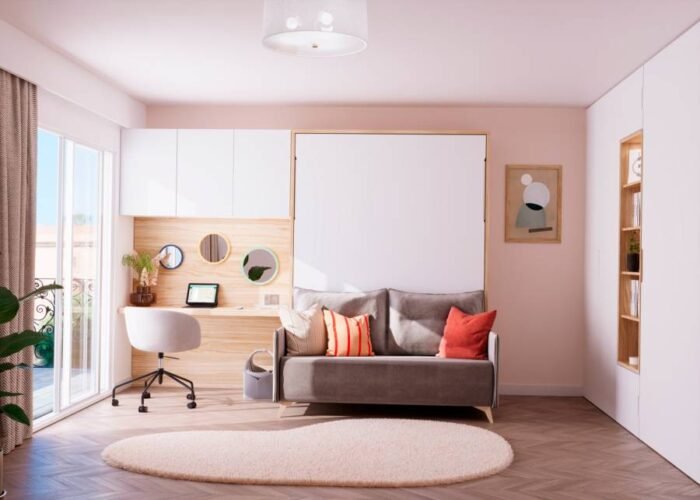 Room with folding bed and desk - Image 1