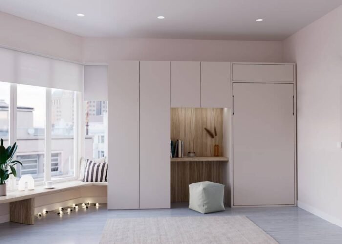 Vertical folding bunk bed with desk - Image 1