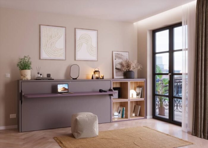 Horizontal folding bed with integrated desk - Image 1