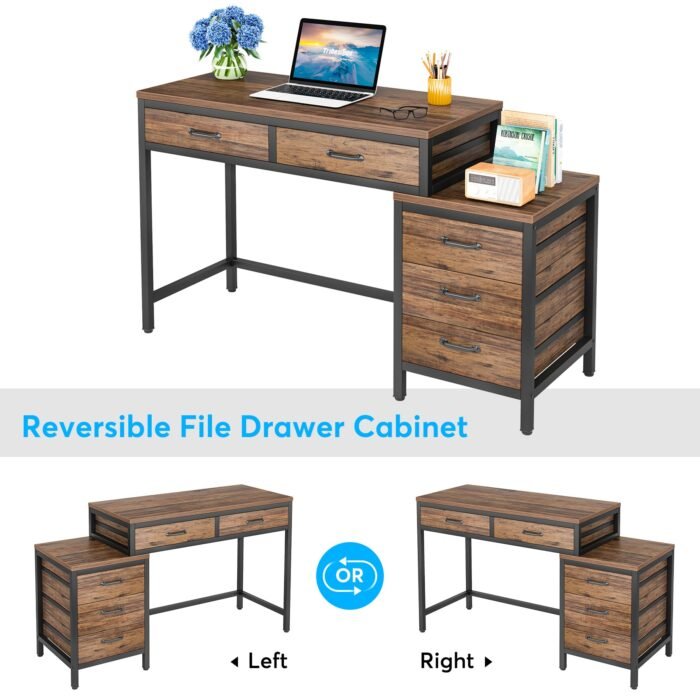 Computer Desk, Study Writing Table with Drawers & File Cabinet - Image 5