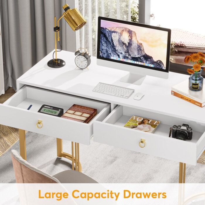 Computer Desk, 47 inch Modern Study Table with 2 Drawers - Image 6