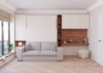 Sofa with fold-down double bed and desk