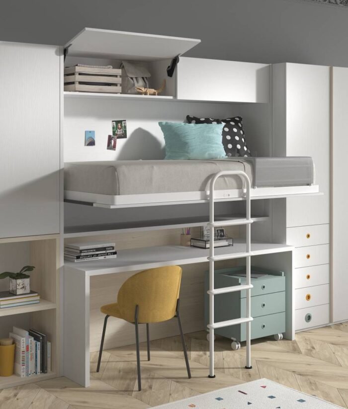 Bedroom with high folding bed with blackboard - Image 2