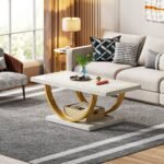 Coffee Table, Mid Century Modern Center Table with Faux Marble Veneer - Image 6