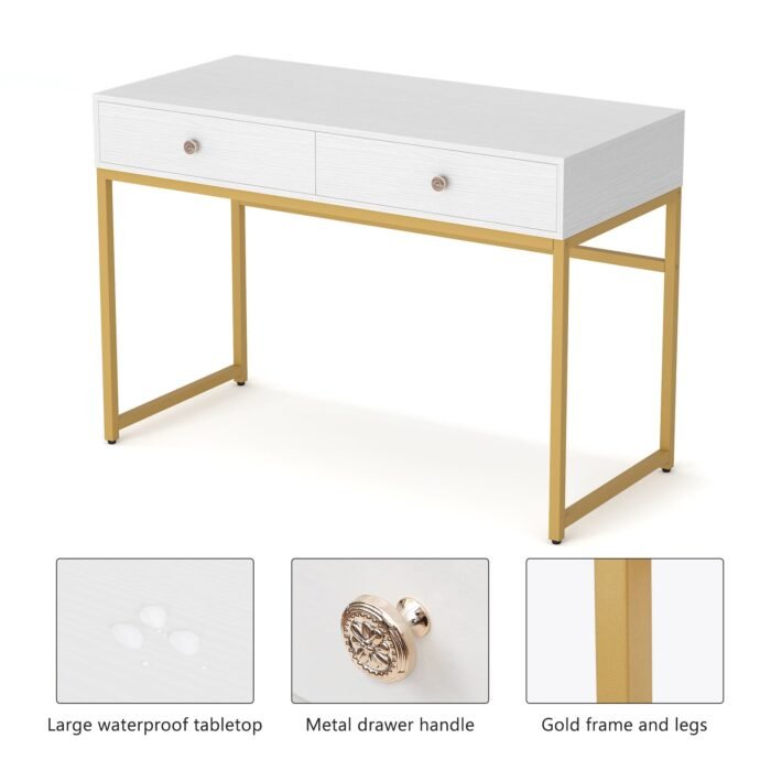 Computer Desk with 2 Drawers, Multifunctional Study Writing Desk - Image 7