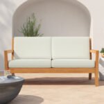 Adagio Outdoor Solid Teak Wood 2-Person Sofa with Cushions - Image 2