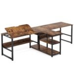 Two Person Desk, 94.5?Computer Desk with Shelves and Tiltable Tabletop - Image 4