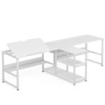 Two Person Desk, 94.5?Computer Desk with Shelves and Tiltable Tabletop - Image 9