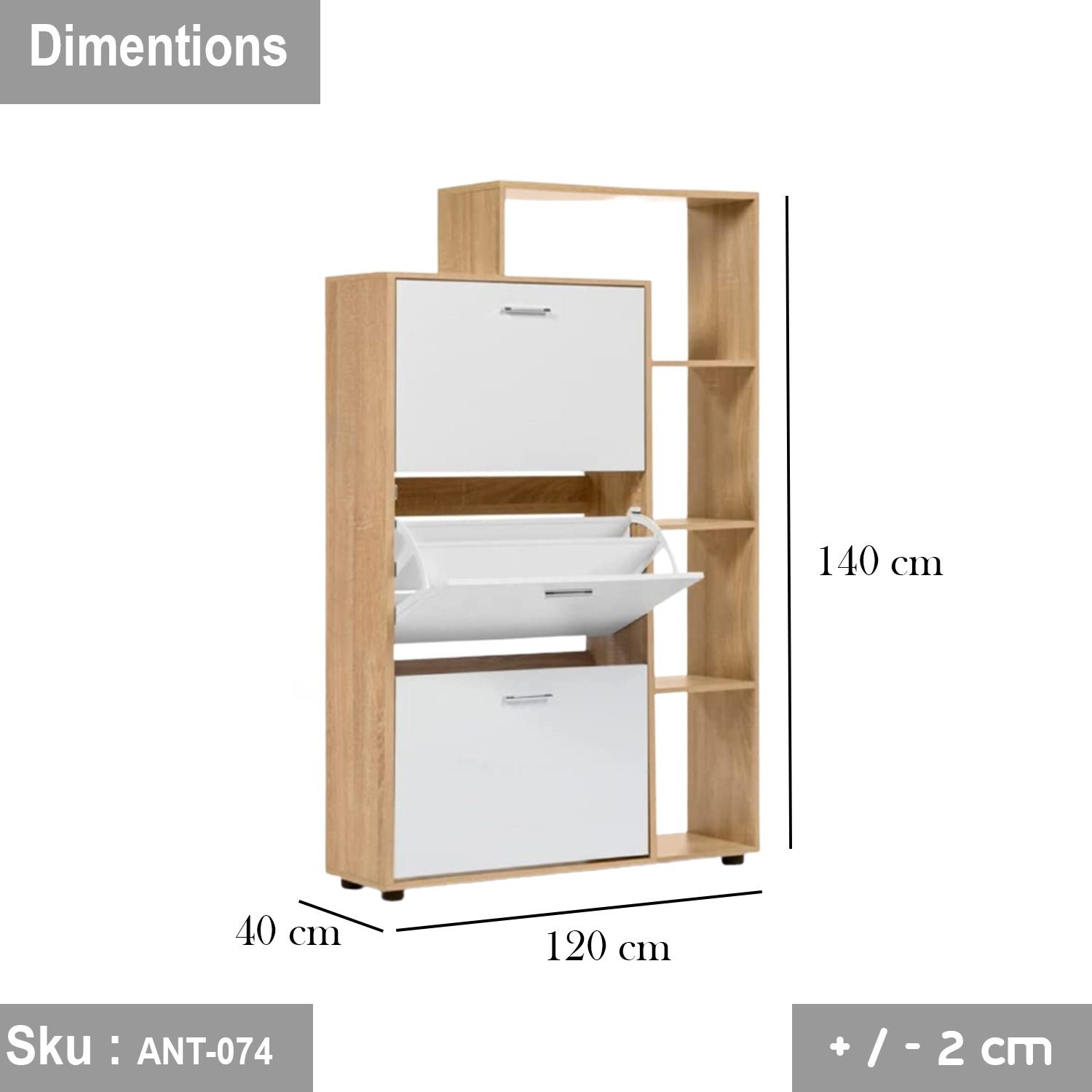 ANT-074 High Quality MDF Wooden Shoe Rack 120cmX40cm - Image 3