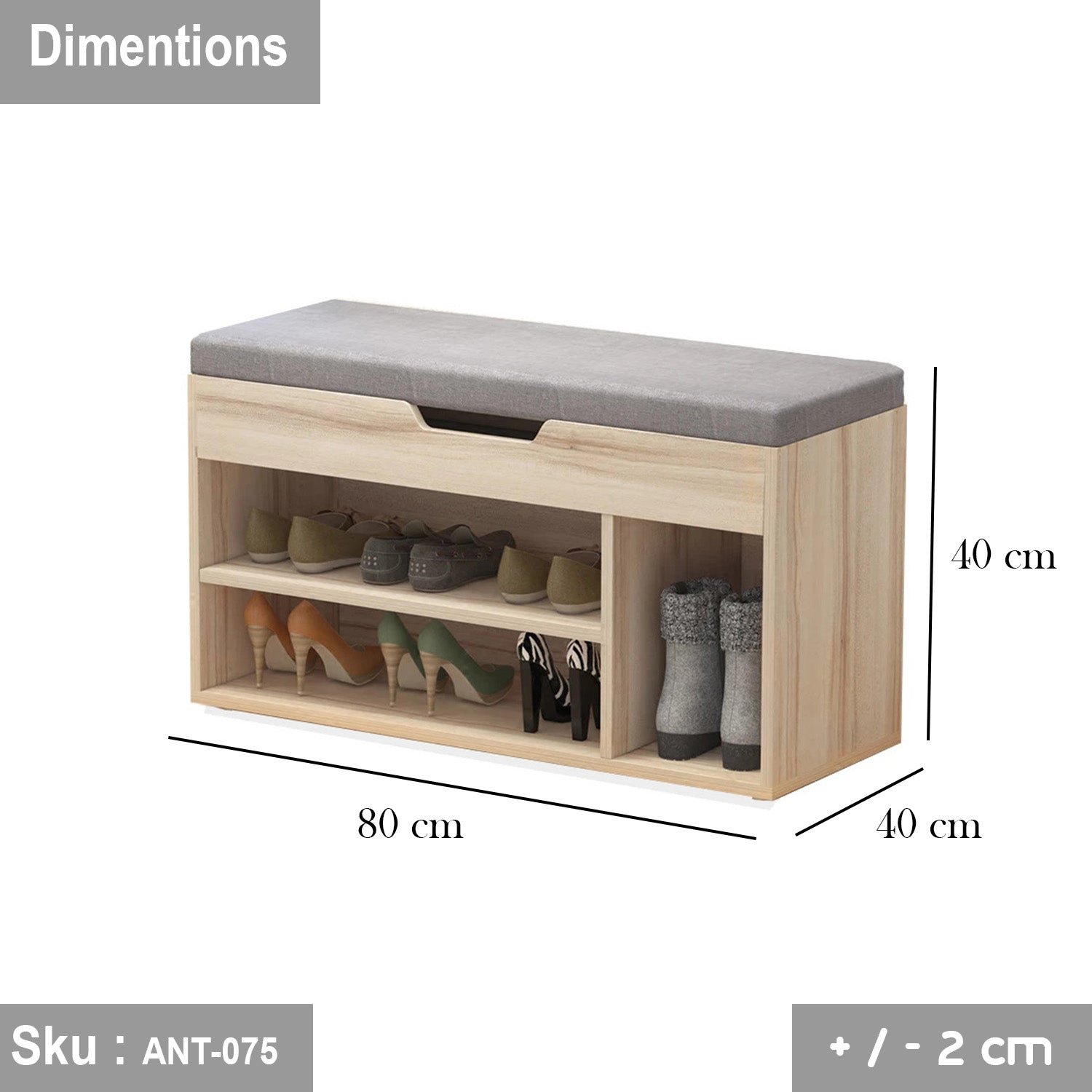 High Quality MDF Wooden Shoe Rack 80cmX40cm - ANT-075 - Image 3