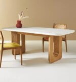 OAK Cayden Sculptured Wood Marble Dining Set - Image 2