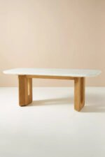 OAK Cayden Sculptured Wood Marble Dining Set - Image 4