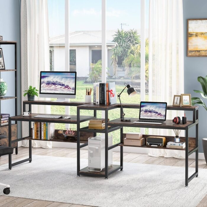Two Person Desk, 94.5? Computer Desk with Monitor Riser - Image 4