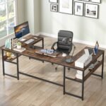 U-Shaped Desk with Bookshelf and Tiltable Drawing Board