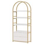 Bookshelf, 74.8? Etagere Bookcases with 2 Drawers & 4-Tier Shelves - Image 2