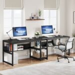Two Person Desk, 78.7 Computer Double Desk with Bookshelf - Image 8