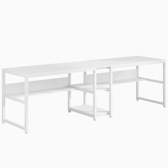 Two Person Desk, Computer Desk Double Workstation with Shelves - Image 11