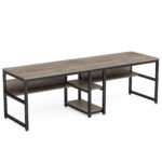 Two Person Desk, 78.7 Computer Double Desk with Bookshelf - Image 13