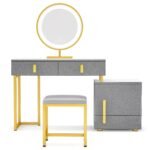 Vanity, Makeup Dressing Table with 3-Color Touch Screen Lighted Mirror - Image 10