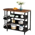 43? Kitchen Island Table with 2 Side Spice Rack & 3 Open Storage Shelves