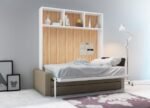 Horizontal double bed 150 cm. + divo sofa