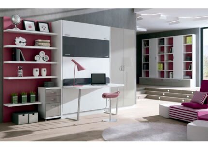 Living room with bookcase with drawer base and doors. (Wall 2)