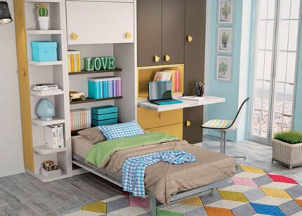 Children's room with vertical folding bed measuring 105 x 190 + wardrobe