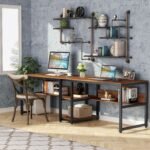 Two Person Desk, 78.7 Computer Double Desk with Bookshelf - Image 4